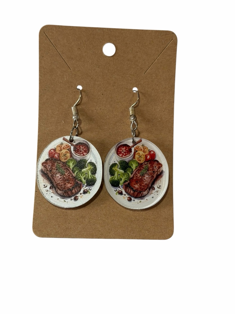 Novelty Steak and Veggie Dangle Earrings - White